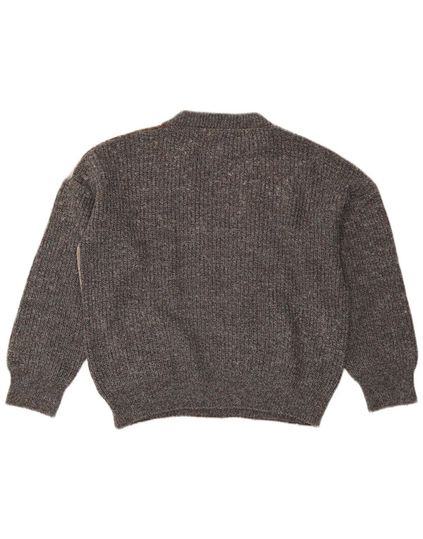 Pulover vintage pentru femei cu decolteu rotund, UK 18 XL, gri Colorblock
