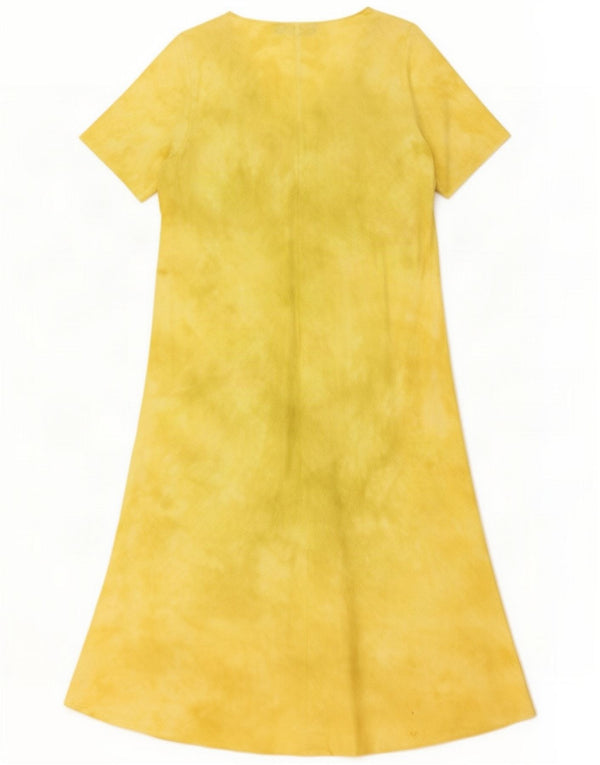 Vintage Womens Maxi Dress UK 16 Large Yellow Floral Linen