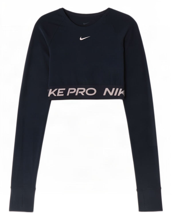 Tricou Nike Dri Fit Crop Graphic Top cu mânecă lungă UK 4 XS Bleumarin
