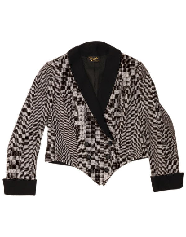Jachetă vintage pentru femei crop blazer UK 14 Medium Grey Herringbone