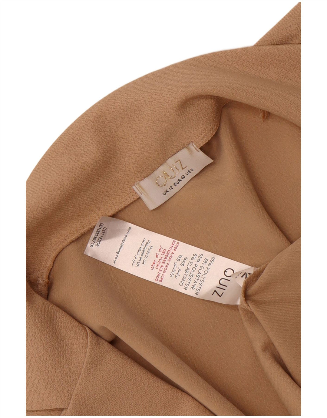Jachetă blazer deschisă cu mâneci 3/4 pentru femei Quiz UK 12 Poliester mediu bej