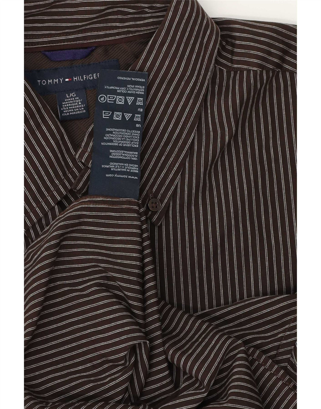 Cămașă pentru bărbați Tommy Hilfiger, mare maro, bumbac cu dungi