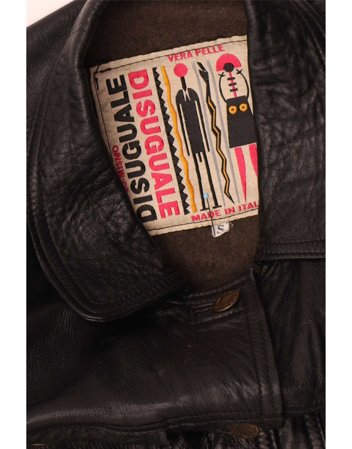 Jachetă de piele supradimensionată vintage pentru femei UK 10 Small Black