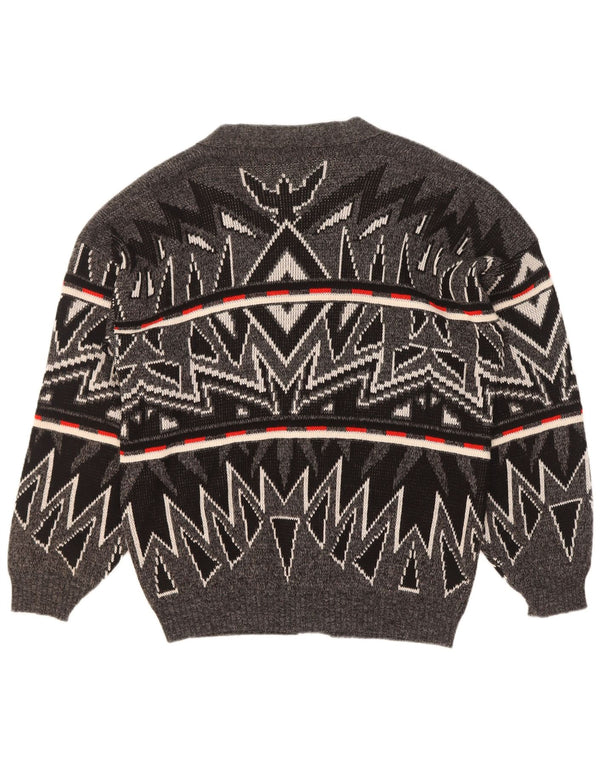 Pulover Cardigan Vintage pentru bărbați XL Gri Geometric Acrilic