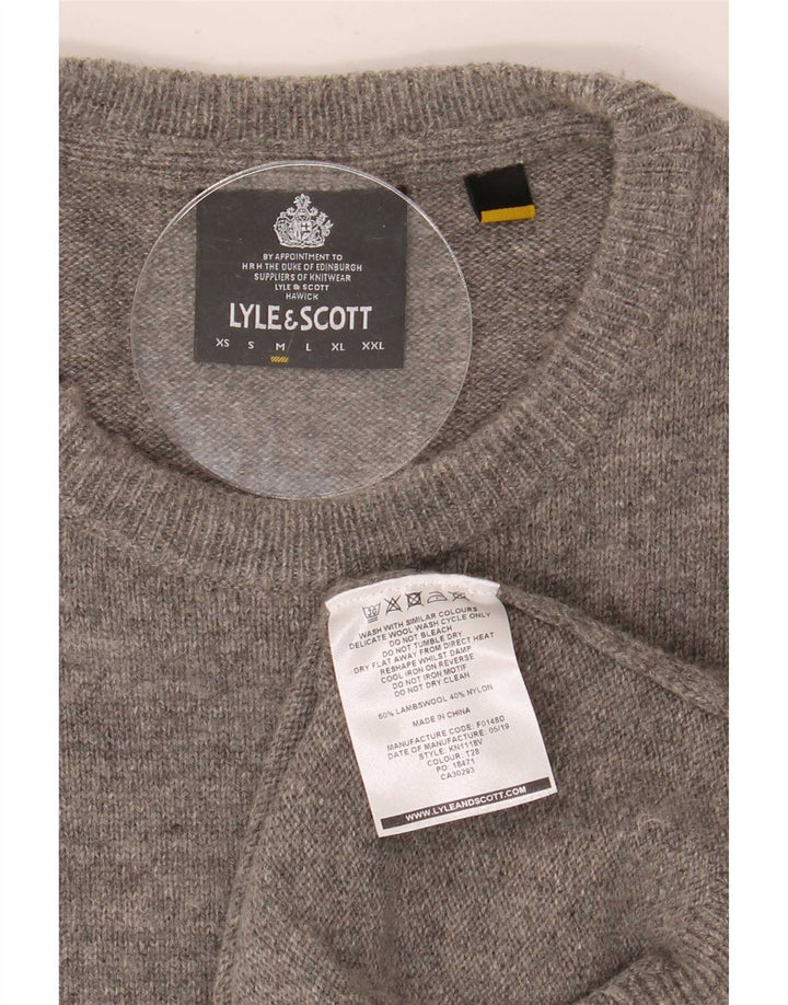Pulover Lyle & Scott pentru bărbați cu gât roșu din lână de miel, gri mediu