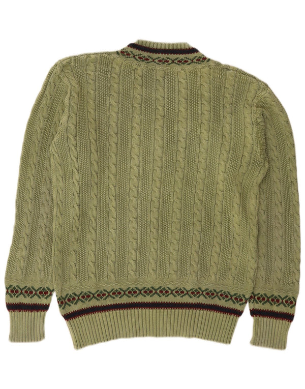 Johnny Lambs Mens V-Neck Jumper Sweater IT 50 Medium Green Fair Isle Cotton