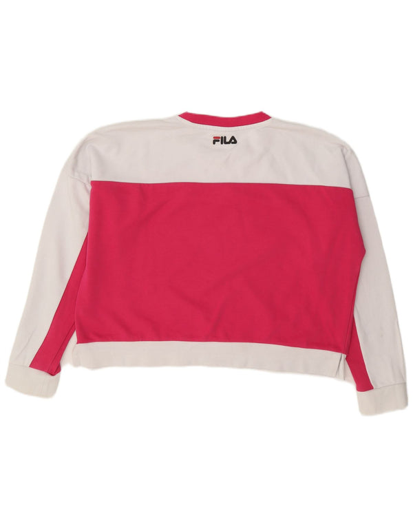 Pulover oversize Crop Fila pentru femei UK 16, mare, alb, color block