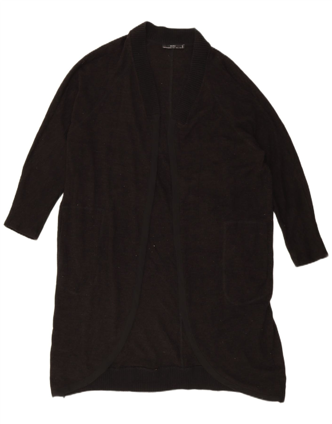 Pulover cardigan cu paragate supradimensionat pentru femei Zara UK 16 Poliester negru mare