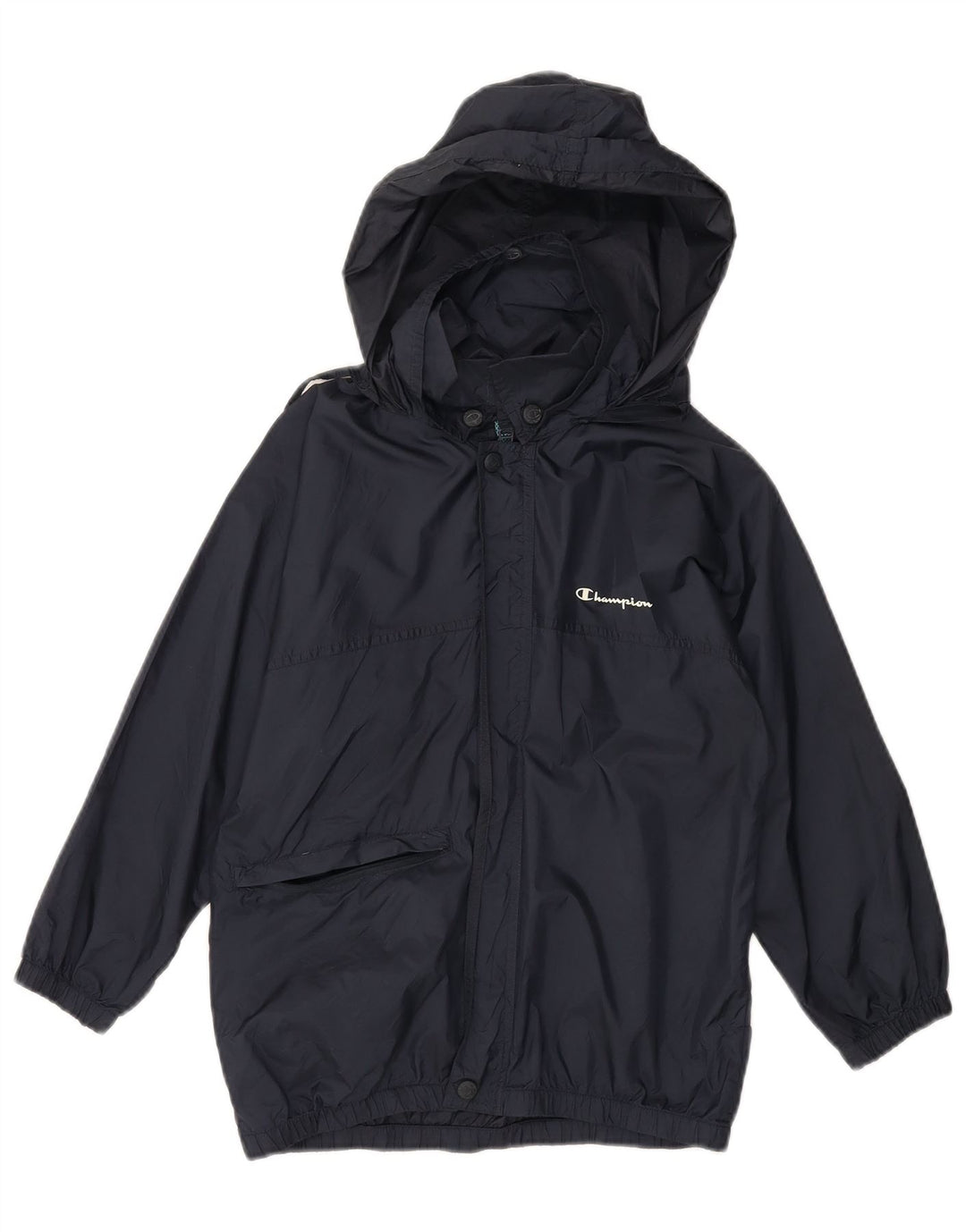 CHAMPION Boys Hooded Rain Jacket 7-8 Years Small Navy Blue Polyamide