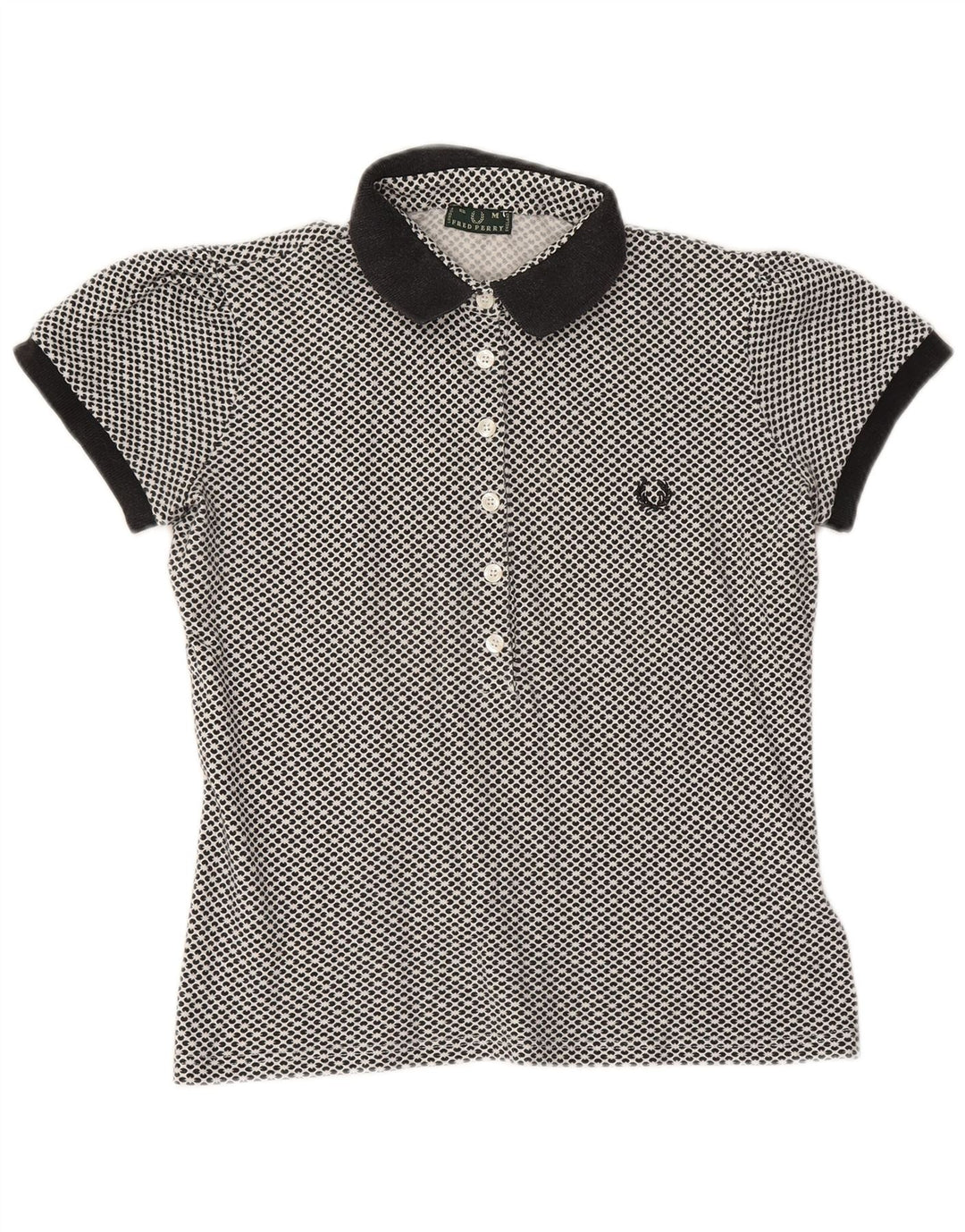FRED PERRY Tricou polo pentru femei UK 12 Medium Bluemarin Floral Bumbac