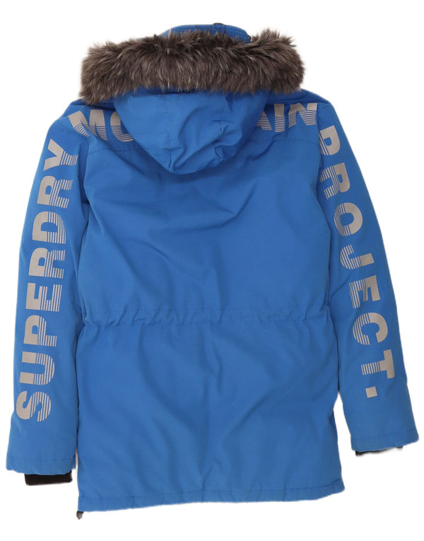 SUPERDRY Mens Graphic Hooded Padded Coat UK 36 Small Blue Nylon