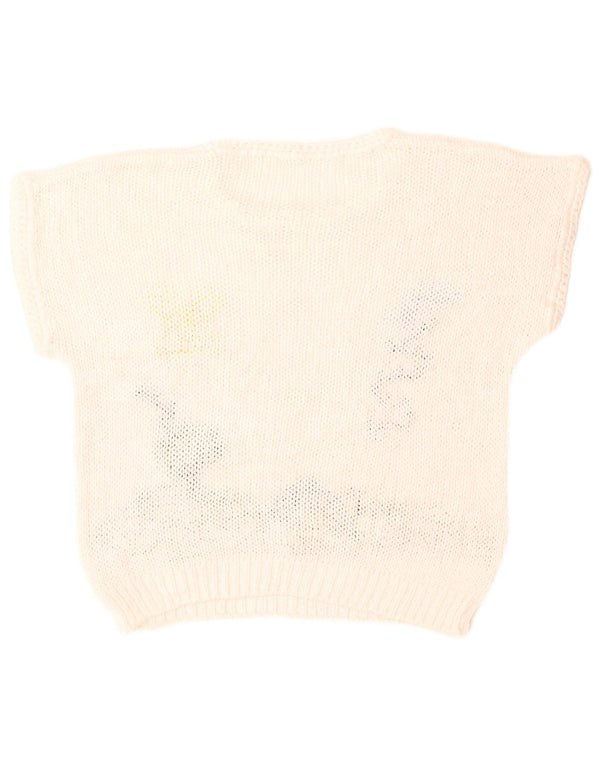 Pulover vintage pentru femei cu decolteu rotund cu grafică UK 14 Large White