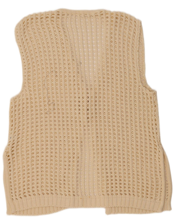 Cardigan din croșetat vintage pentru femei, fără mâneci, UK 20 2XL, bumbac bej