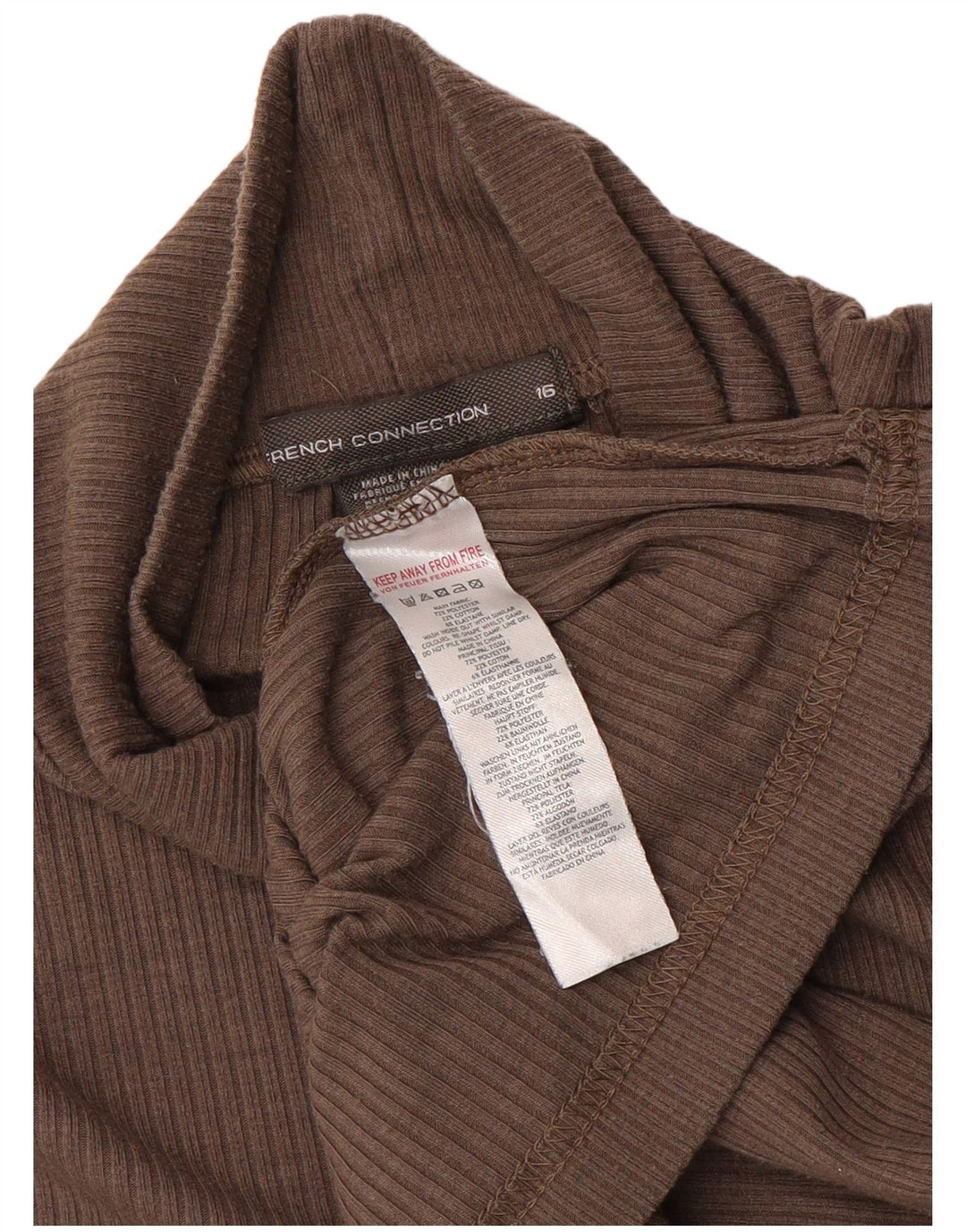 French Connection Top pentru femei cu mânecă lungă UK 16 Poliester maro mare