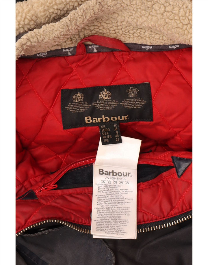 BARBOUR Jachetă ceară supradimensionată cu glugă pentru femei UK 12, bumbac mediu albastru bleumarin