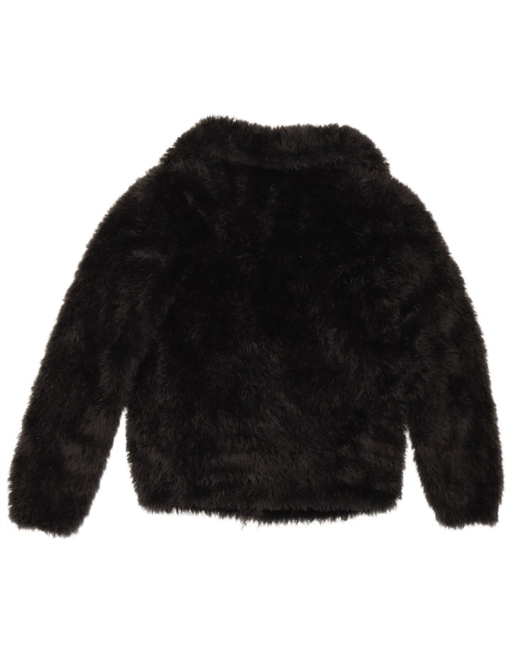 Jachetă vintage de blană artificială pentru femei UK 10 Small Black