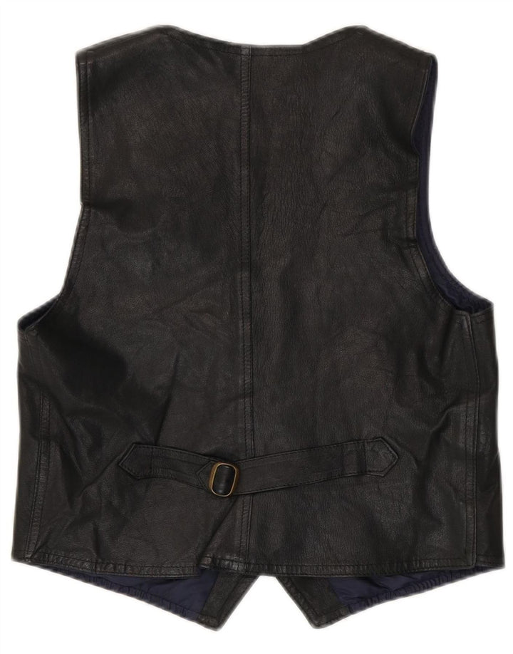 Vestă din piele vintage pentru bărbați, piele medie neagră