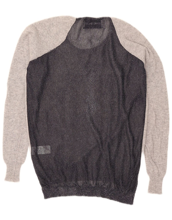 Pulover vintage pentru femei cu gât de barcă, UK 16, mare, gri Colorblock