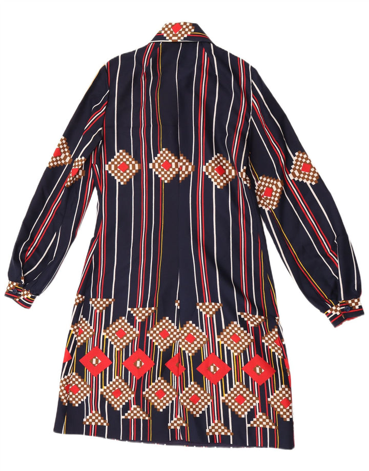 Rochie cămașă pulover vintage pentru femei UK 12 Medium bleumarin cu dungi