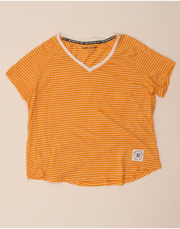 Tricou grafic Tommy Hilfiger pentru femei Top UK 14 mare bumbac cu dungi portocalii