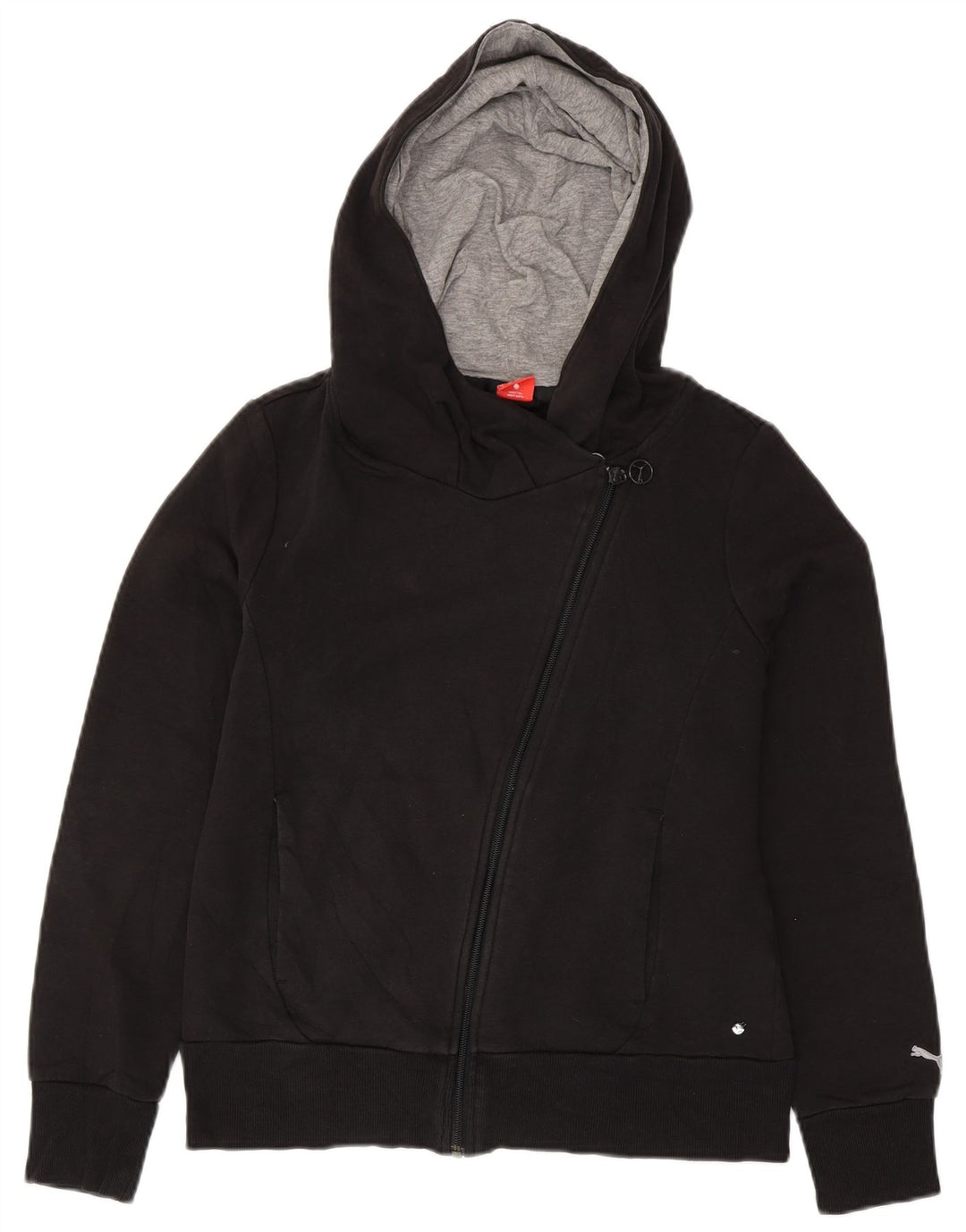 Pulover PUMA cu capota cu fermoar grafic pentru femei UK 14, mare, negru, bumbac