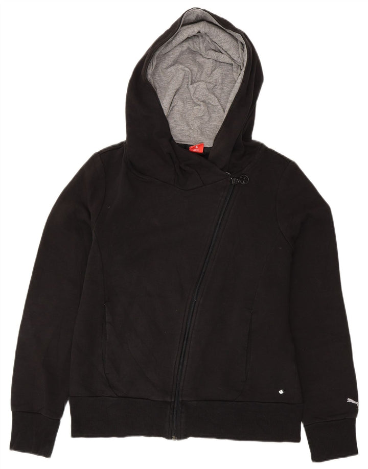 Pulover PUMA cu capota cu fermoar grafic pentru femei UK 14, mare, negru, bumbac
