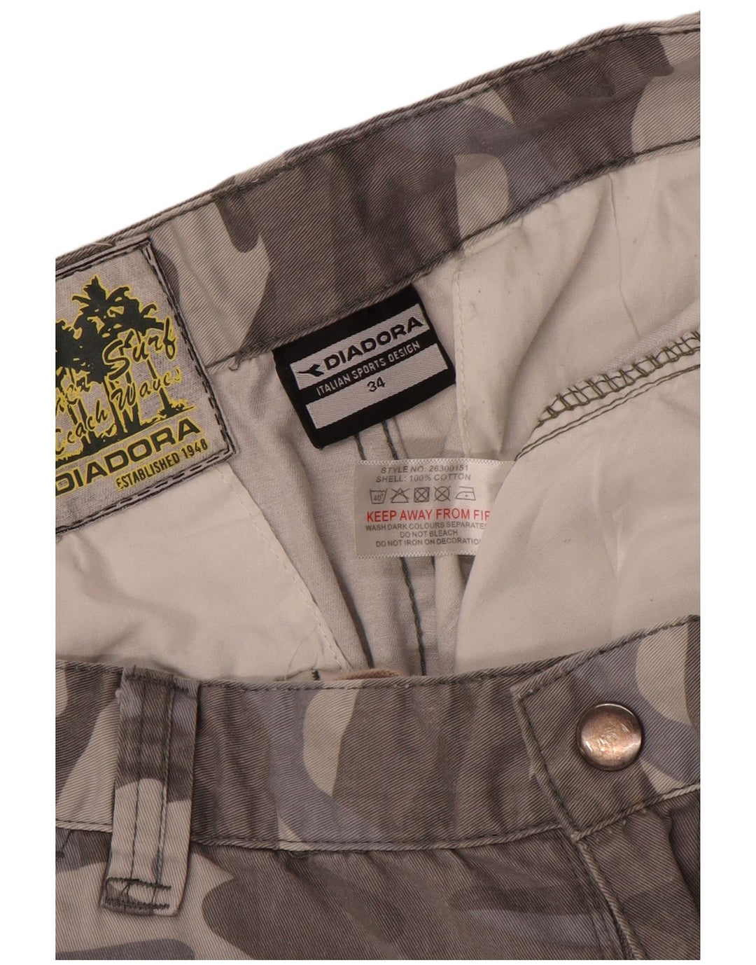 Pantaloni scurți cargo pentru bărbați Diadora W34, bumbac camuflaj, gri mare