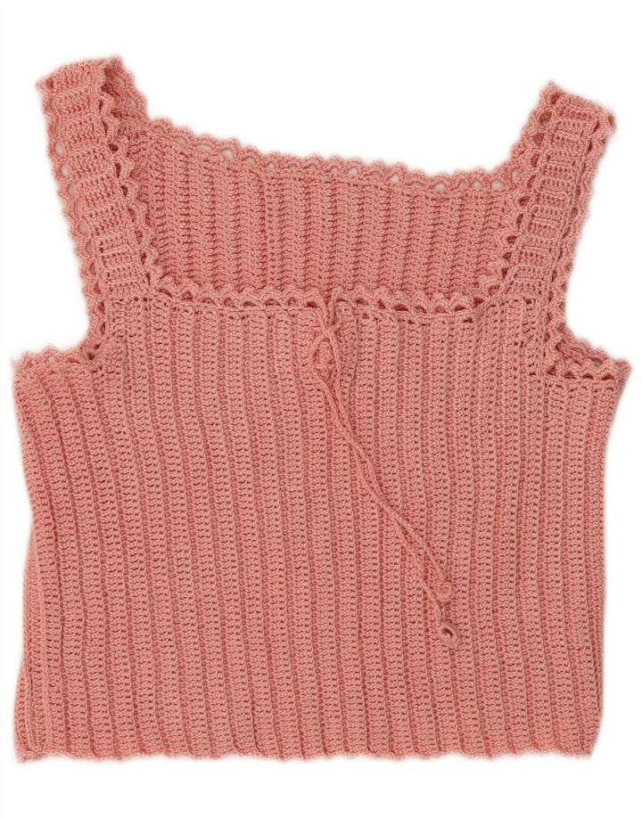 Bluză fără mâneci din tricot vintage pentru femei UK 8 Small Pink