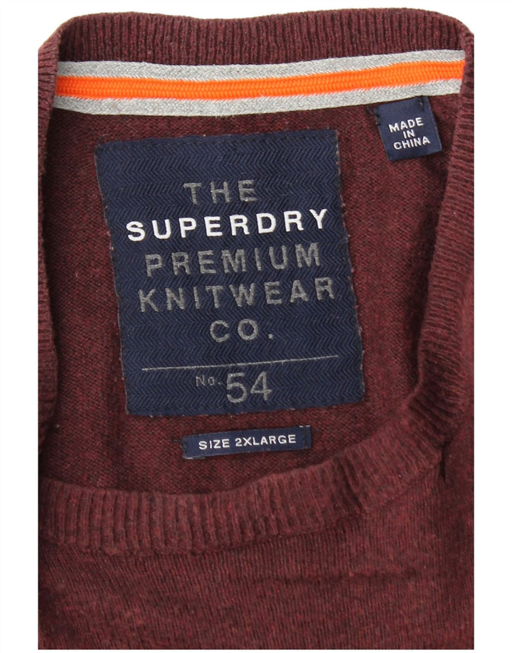 Pulover Superdry pentru bărbați cu gât crew, bumbac burgundă 2XL