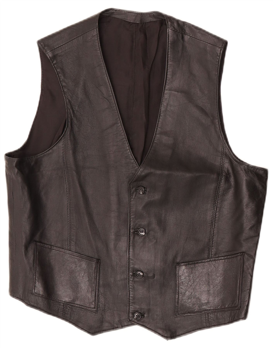 Vestă din piele vintage pentru femei UK 12 Medium Black