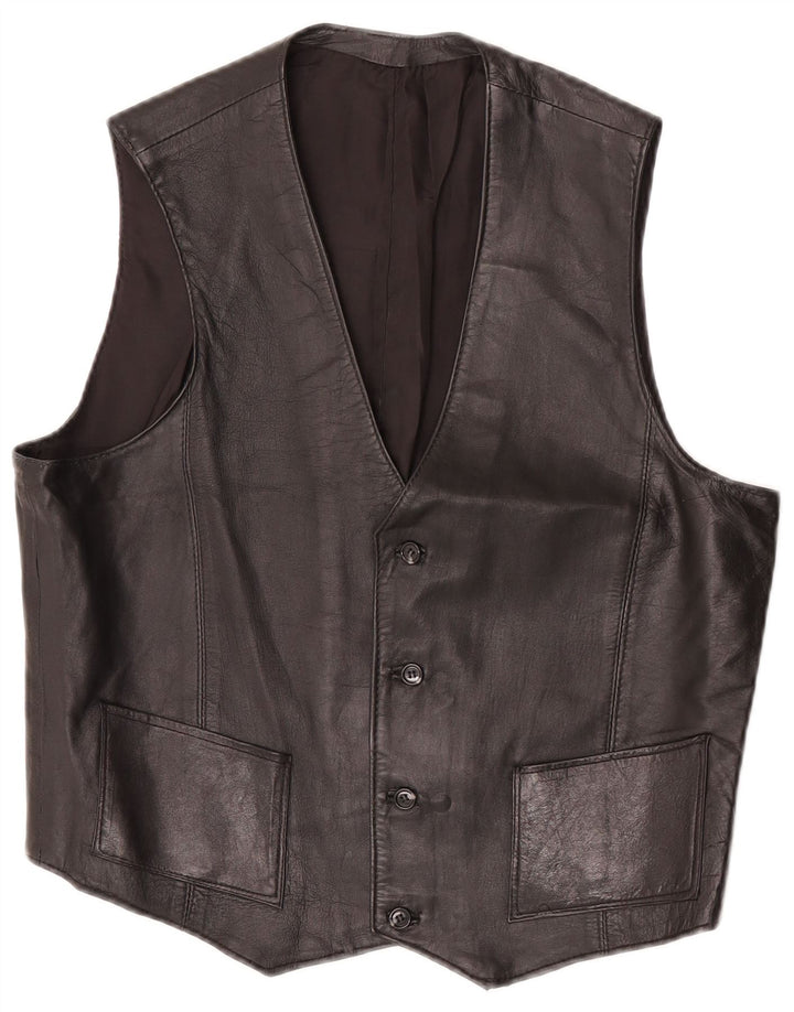 Vestă din piele vintage pentru femei UK 12 Medium Black