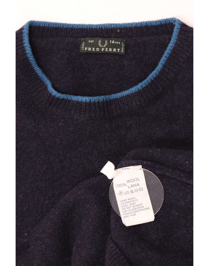 Fred Perry Pulover cu gât crew pentru băieți 13-14 ani Lână bleumarin