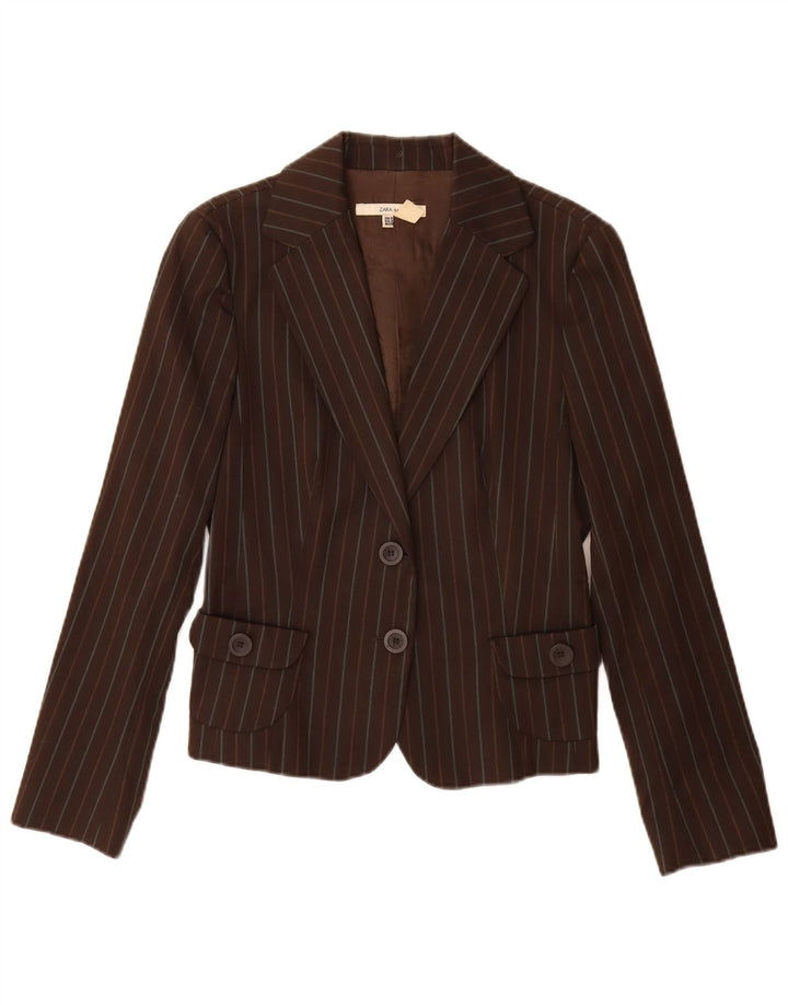 Blazer pentru femei Zara cu 2 nasturi, UK 12, maro mediu, poliester cu dungi