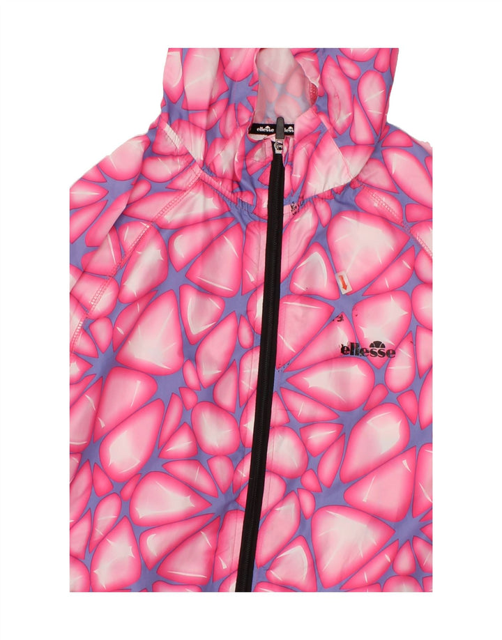 ELLESSE Womens Abstract Pattern Hooded Rain Jacket UK 12 Medium Pink Vintage Ellesse and Second-Hand Ellesse from Messina Hembry 
