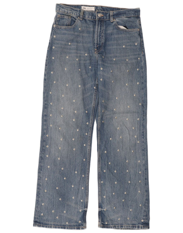 Blugi pentru femei Zara cu picioare largi EU 38 Mici W28 L31 Blue Spotted