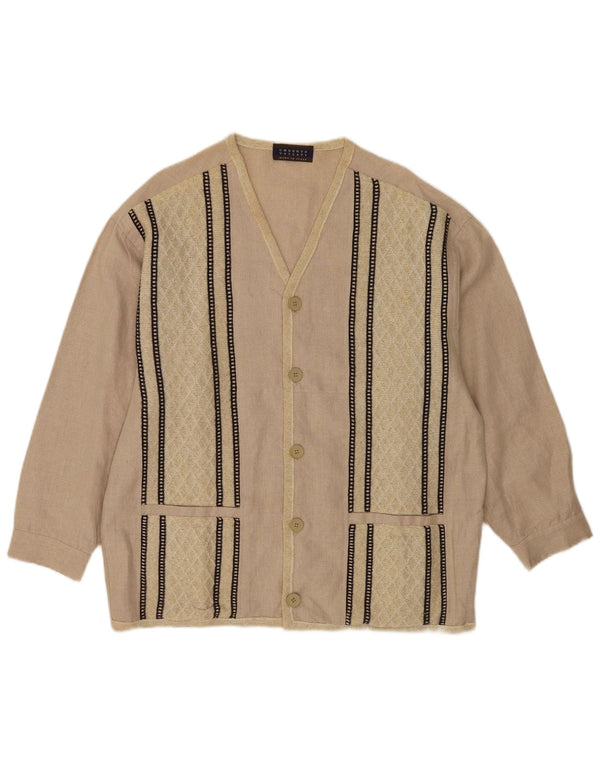 Pulover Cardigan pentru bărbați Umberto Vallati, bumbac cu dungi mari, bej