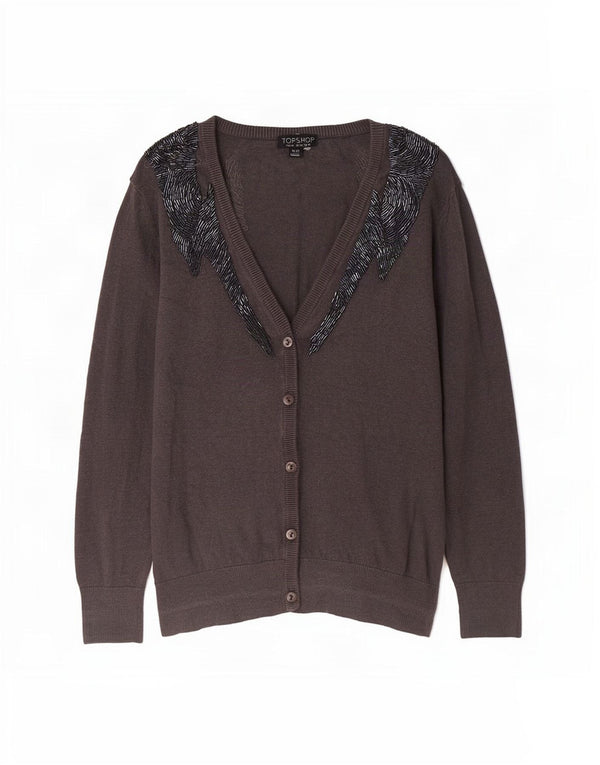 Pulover cardigan pentru femei Topshop cu mâneci 3/4 UK 14 mare bumbac gri