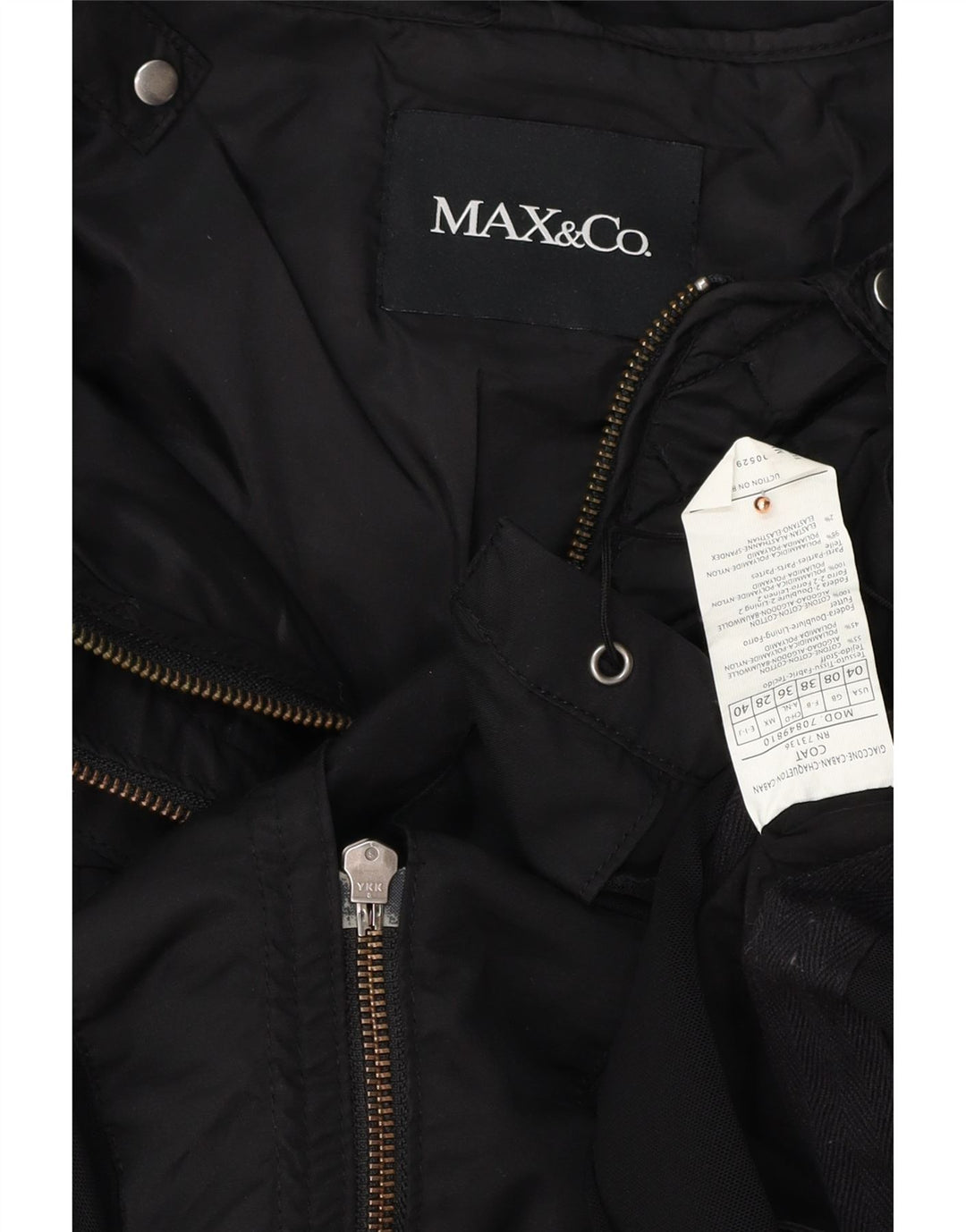 MAX & CO. Jachetă parka supradimensionată pentru femei UK 8, bumbac negru mic