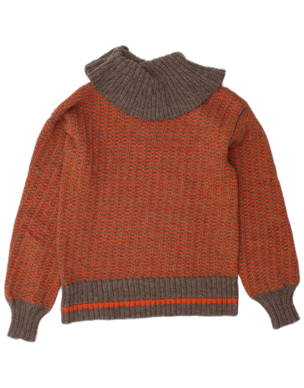 VINTAGE Pulover cu gât rulat pentru femei UK 10 Small Orange Chevron