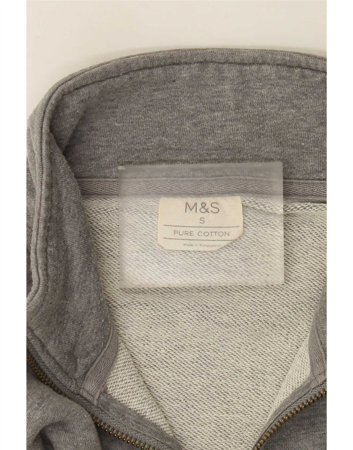 Pulover pentru bărbați Marks & Spencer, cu fermoar și gât, bumbac mic, gri