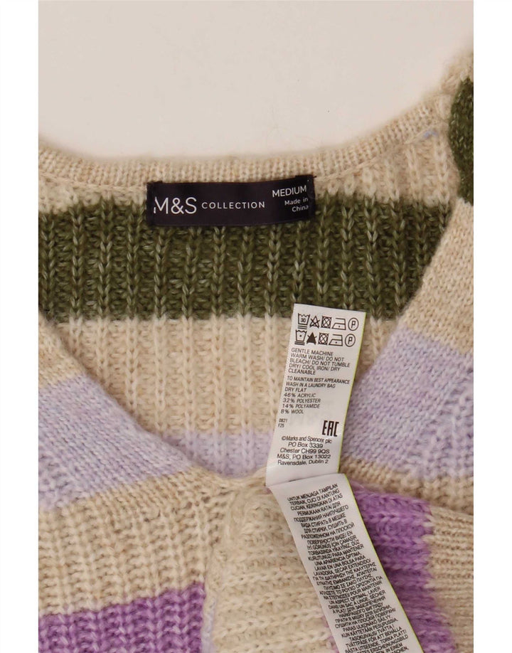 Pulover cu decolteu în V pentru femei Marks & Spencer UK 14 Medium Bej cu dungi