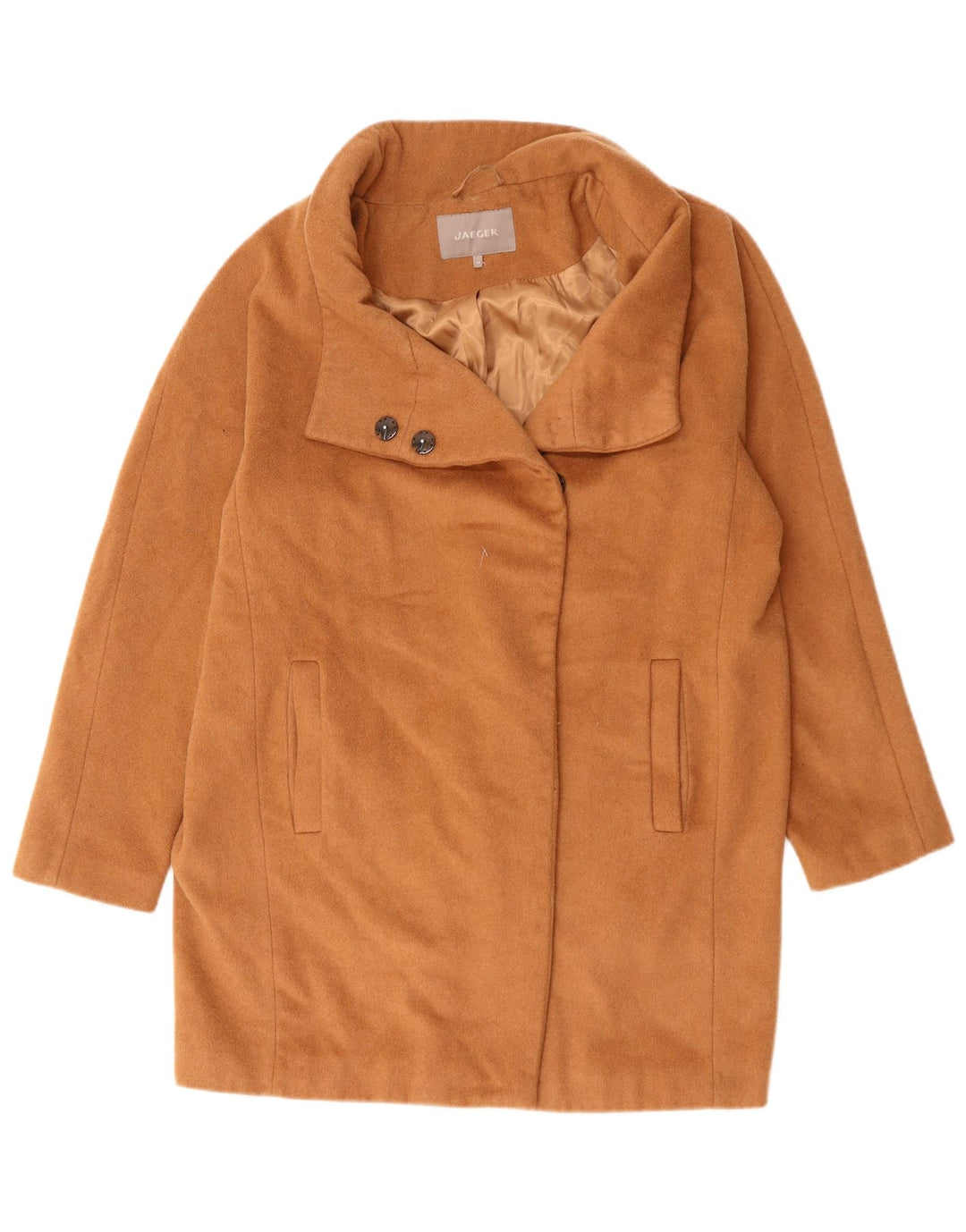 Pardesiu Jaeger pentru damă, cu tăiere largă, UK 14, lână maro medie