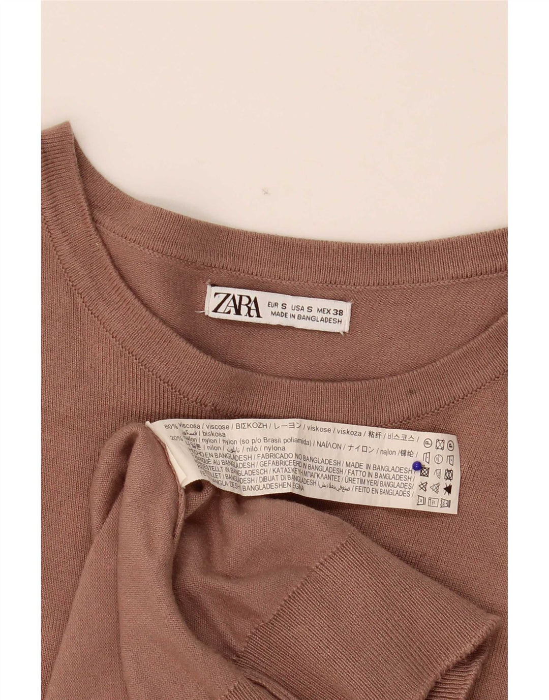 Pulover pentru bărbați Zara, cu gât de barcă, mic, bej, viscoză