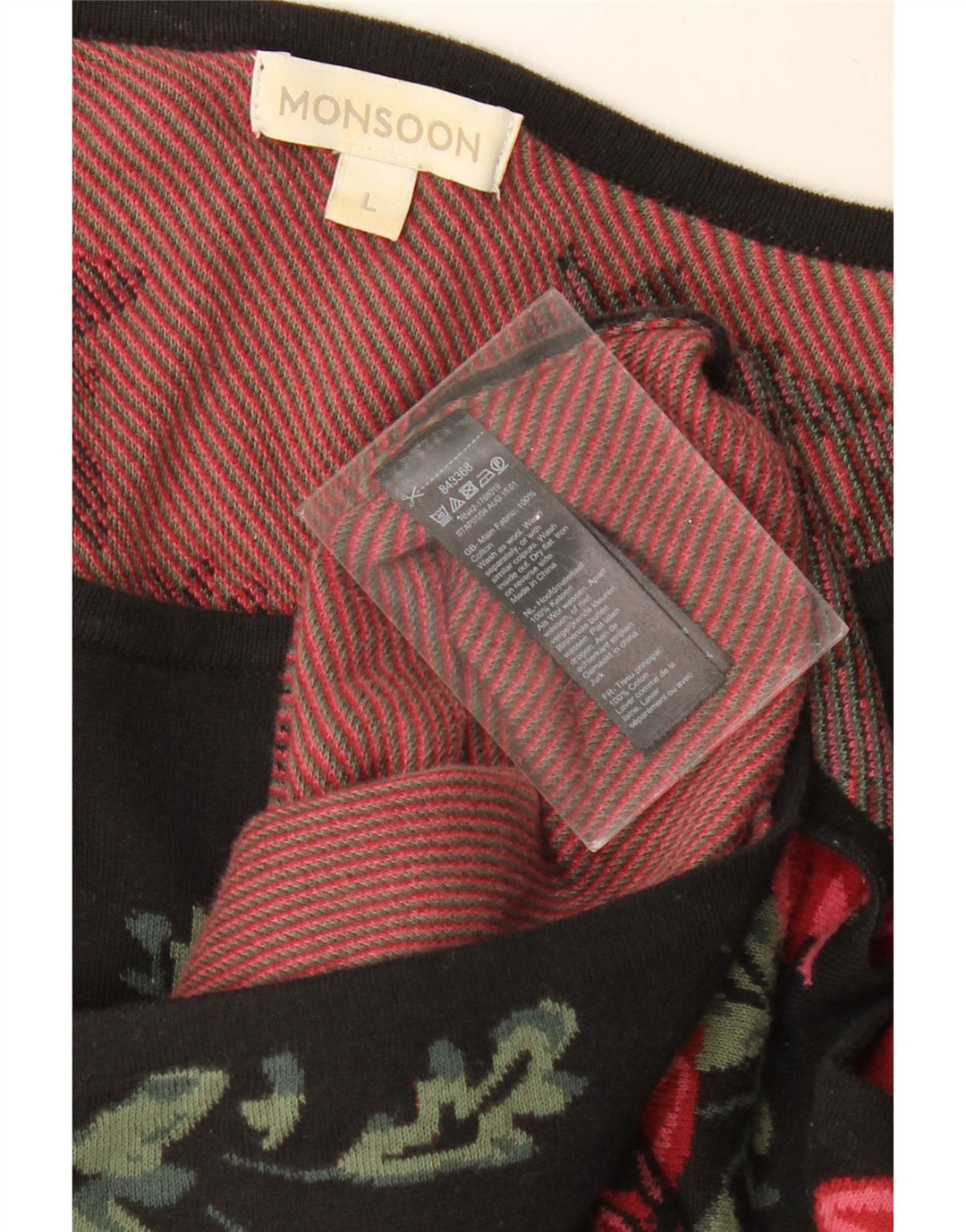 MONSOON Rochie Jumper cu mânecă lungă pentru femei UK 16 mare, negru, bumbac floral