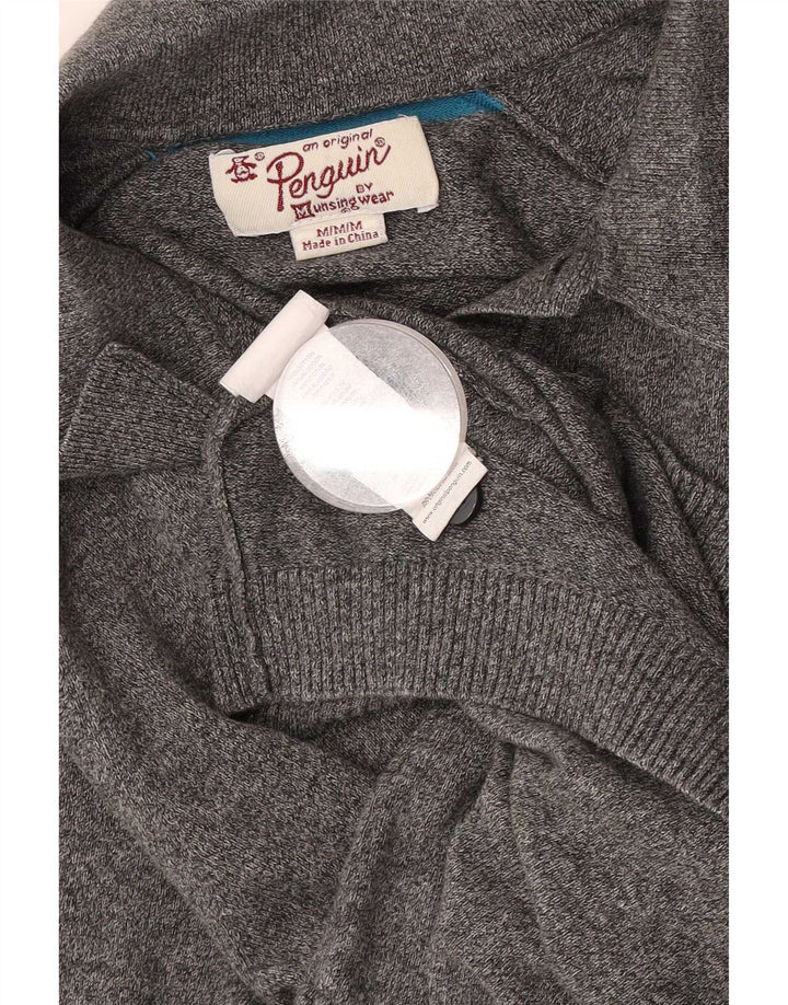 Pulover pentru bărbați cu gât polo Penguin, bumbac cu pete, gri mediu