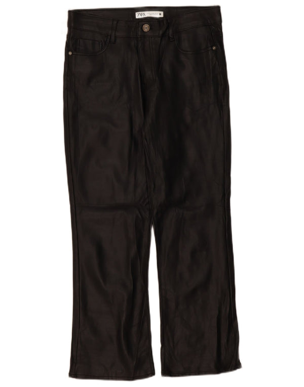 Pantaloni drepti din piele artificială pentru femei Zara EU 38 Mici L28 L26 Negri