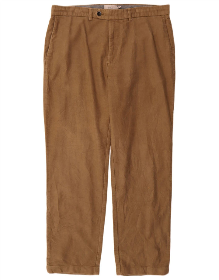 Pantaloni de costum obișnuiți drepți pentru bărbați Marks & Spencer L36 L31 bumbac bej