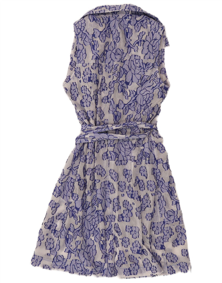 FAIRLY Womens Sleeveless Wrap Dress UK 14 Medium Blue Floral
