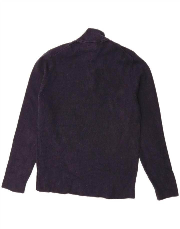 MASSIMO DUTTI Pulover pentru bărbați cu fermoar și gât, bumbac mediu albastru bleumarin