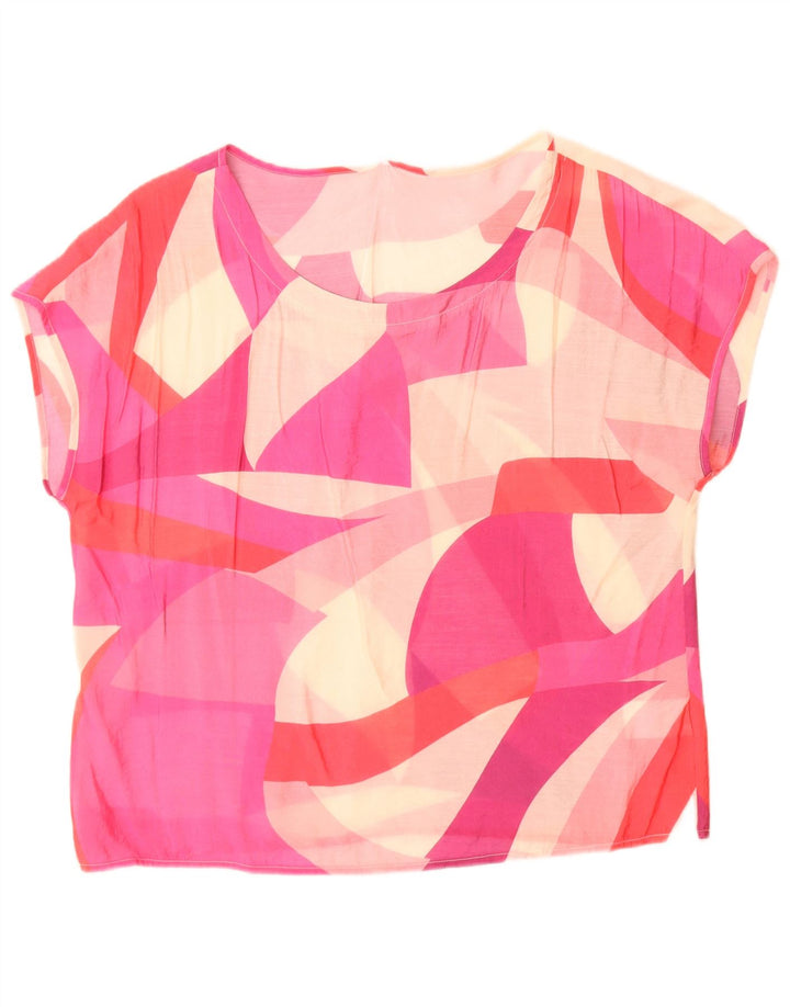 Bluză cu grafică transparentă pentru femei vintage UK 14 Roz mediu Colorblock